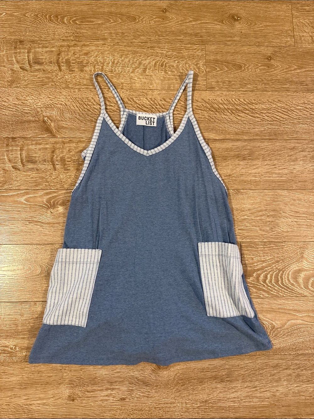 BUCKETLIST Blue Ribbed-Trim Tank with Pocket Accents